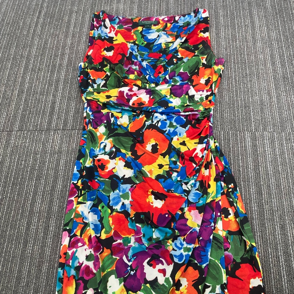 Ralph Lauren Red and Blue Floral Sheath Dress